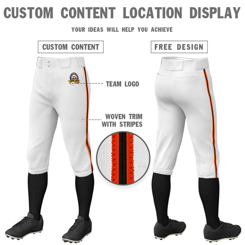 Custom White Orange Black-Orange Classic Fit Stretch Practice Knickers Baseball Pants