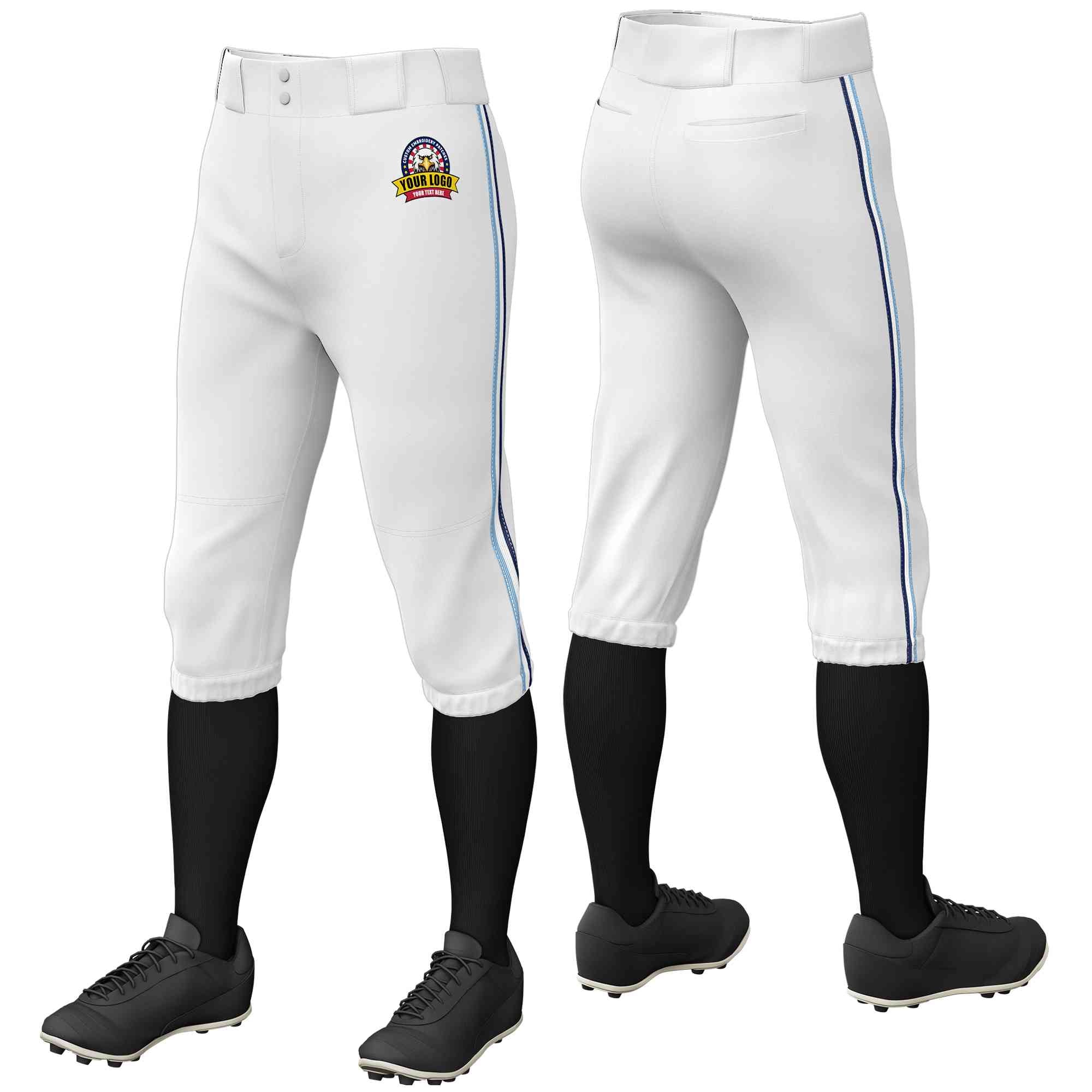 Pantalon de baseball personnalisé, blanc, bleu clair, blanc-marine, coupe classique, culotte d'entraînement extensible