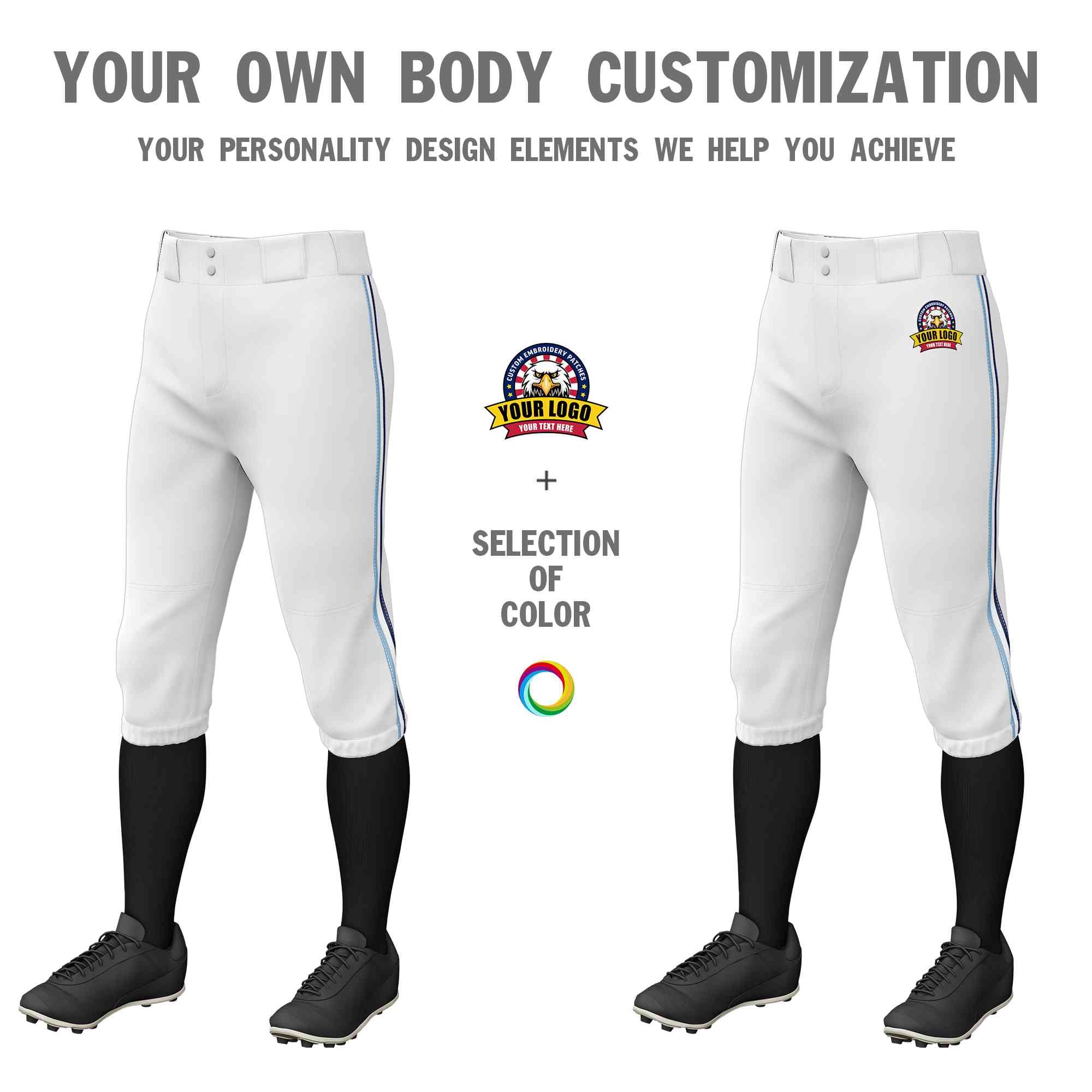 Pantalon de baseball personnalisé, blanc, bleu clair, blanc-marine, coupe classique, culotte d'entraînement extensible