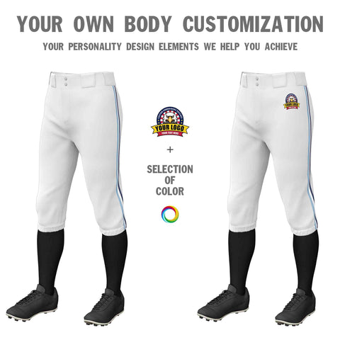 Custom White Light Blue White-Navy Classic Fit Stretch Practice Knickers Baseball Pants