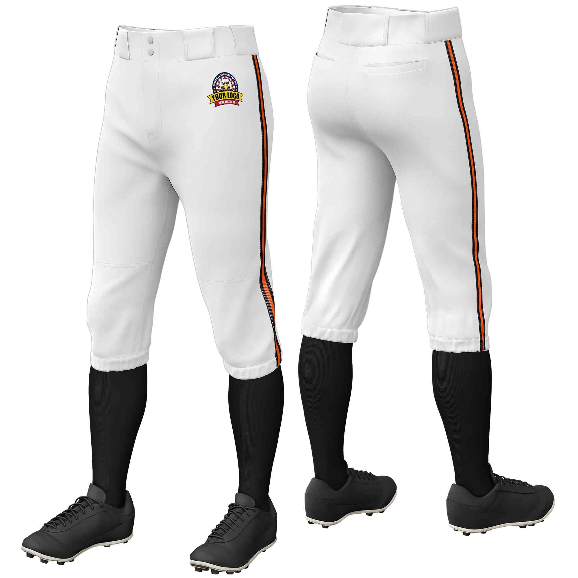 Pantalon de baseball personnalisé, blanc, noir, orange-noir, coupe classique, culotte d'entraînement extensible