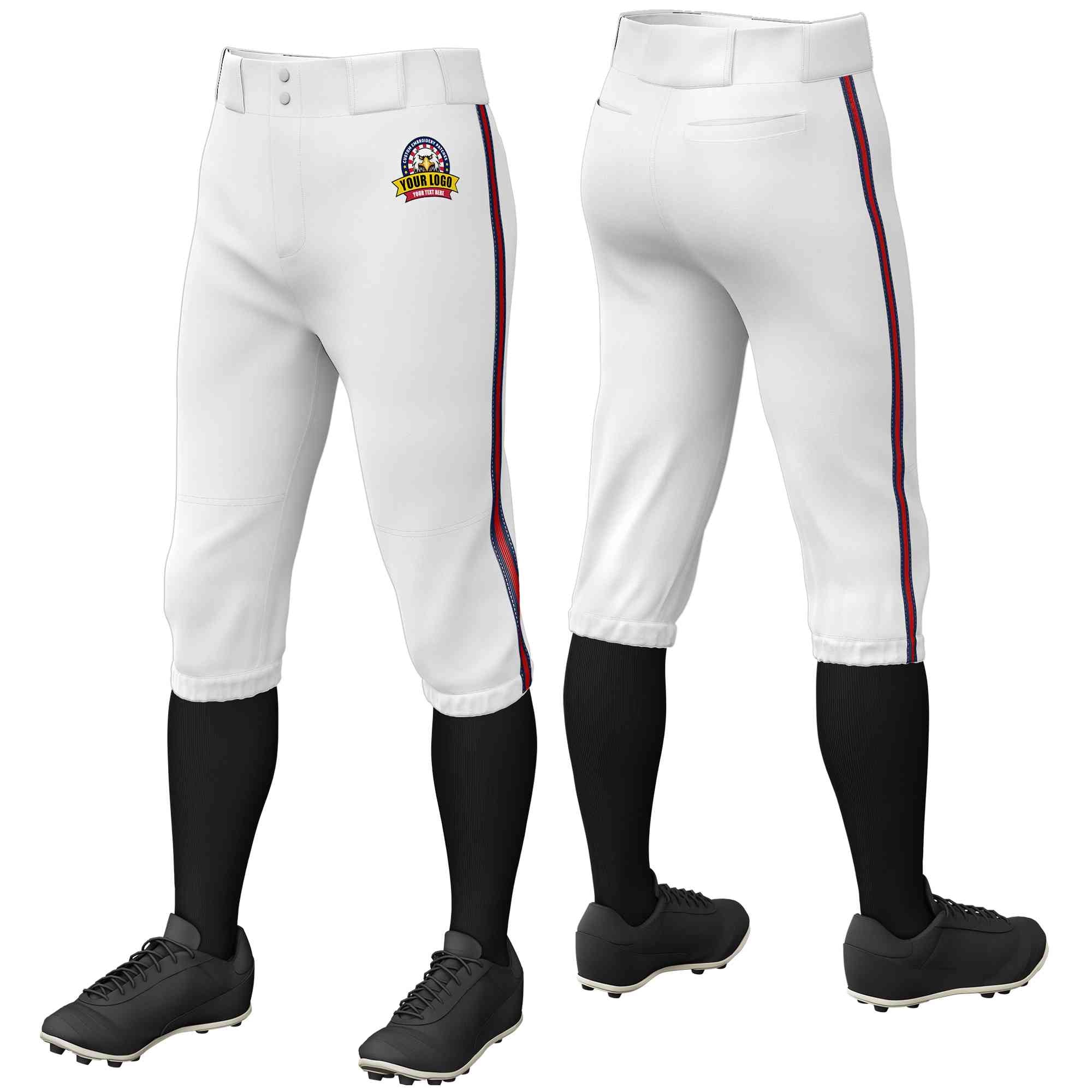 Pantalon de baseball personnalisé, blanc, bleu marine, rouge-marine, coupe classique, culotte d'entraînement extensible