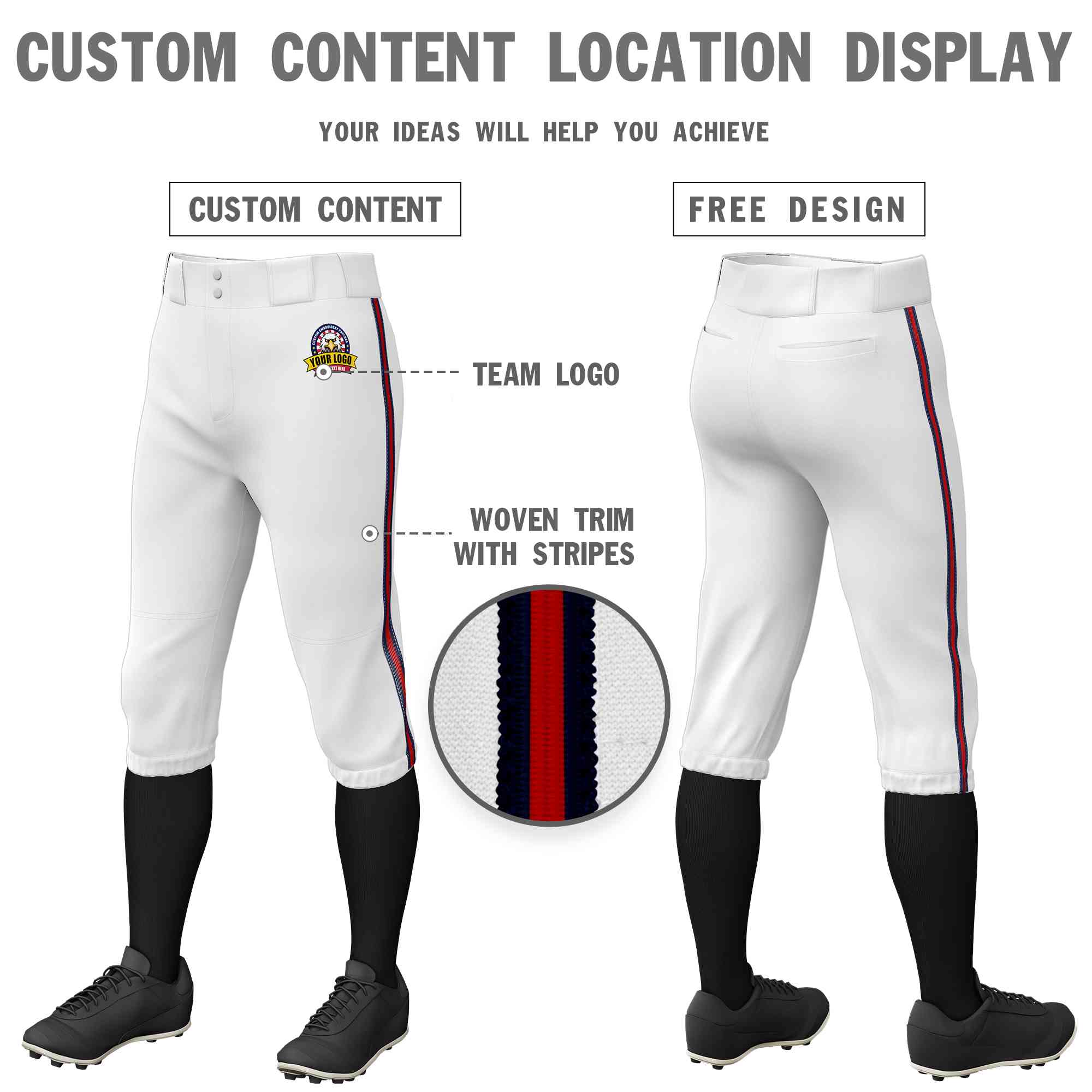 Pantalon de baseball personnalisé, blanc, bleu marine, rouge-marine, coupe classique, culotte d'entraînement extensible