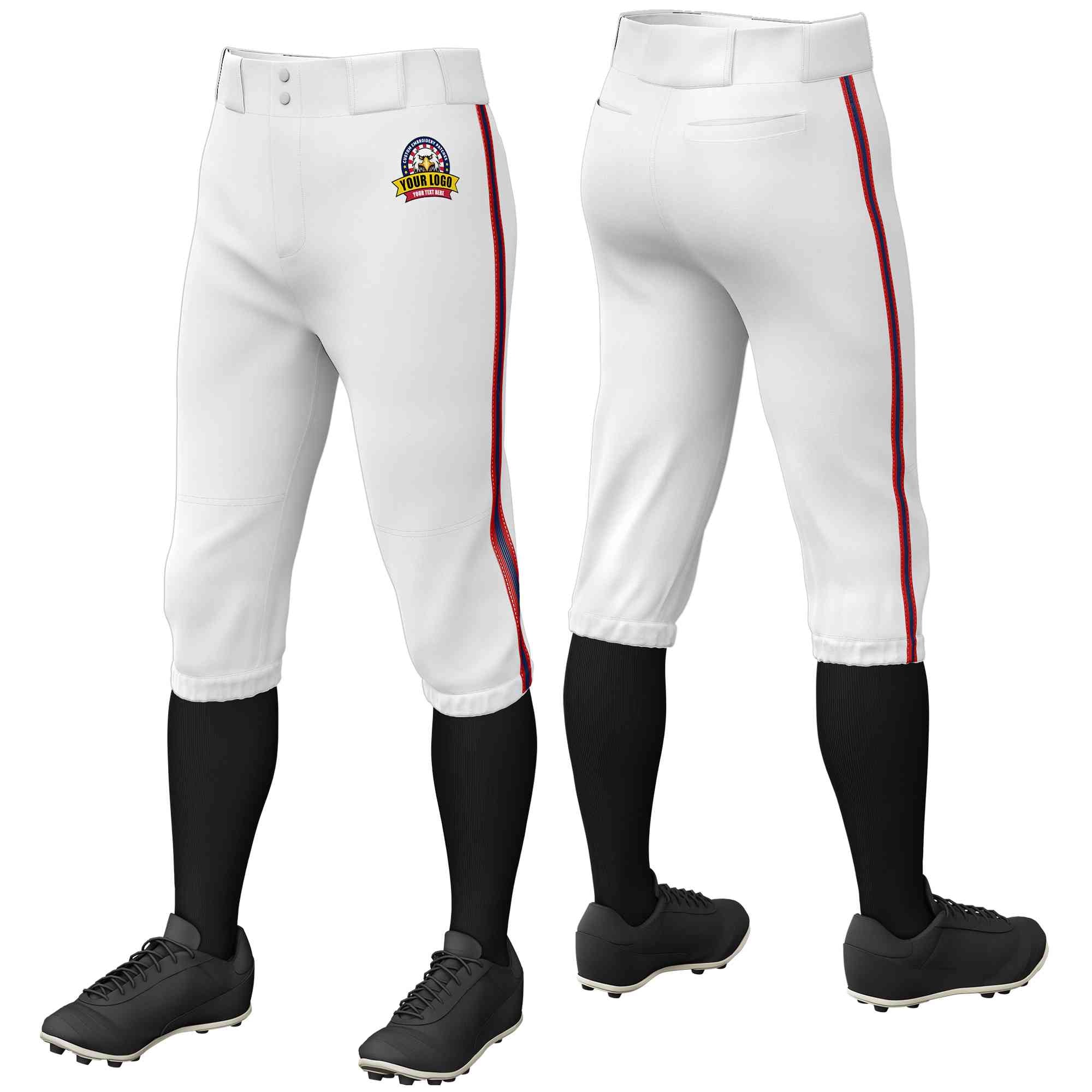 Pantalon de baseball personnalisé, blanc, rouge, bleu marine, coupe classique, culotte d'entraînement extensible