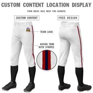 Custom White Red Navy-Red Classic Fit Stretch Practice Knickers Baseball Pants