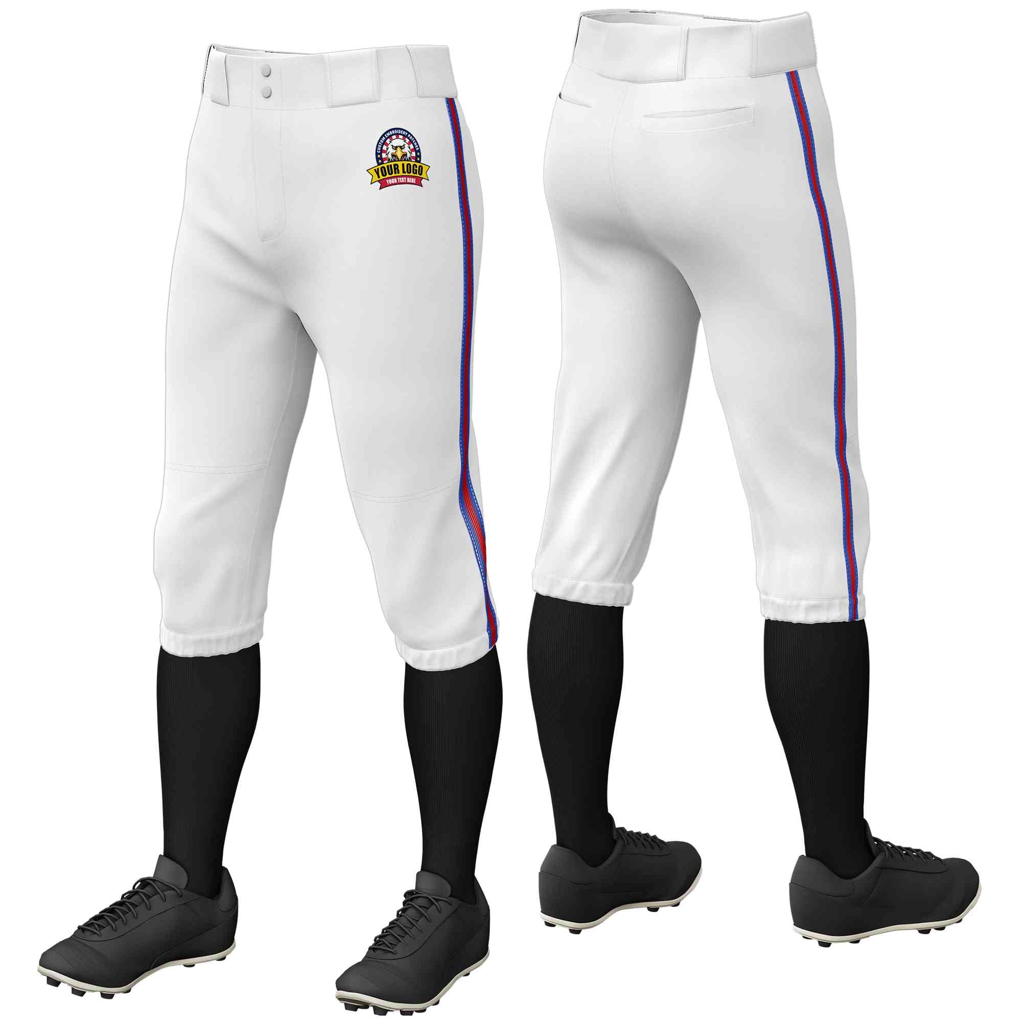 Pantalon de baseball personnalisé blanc royal rouge-royal, coupe classique, culotte d'entraînement extensible