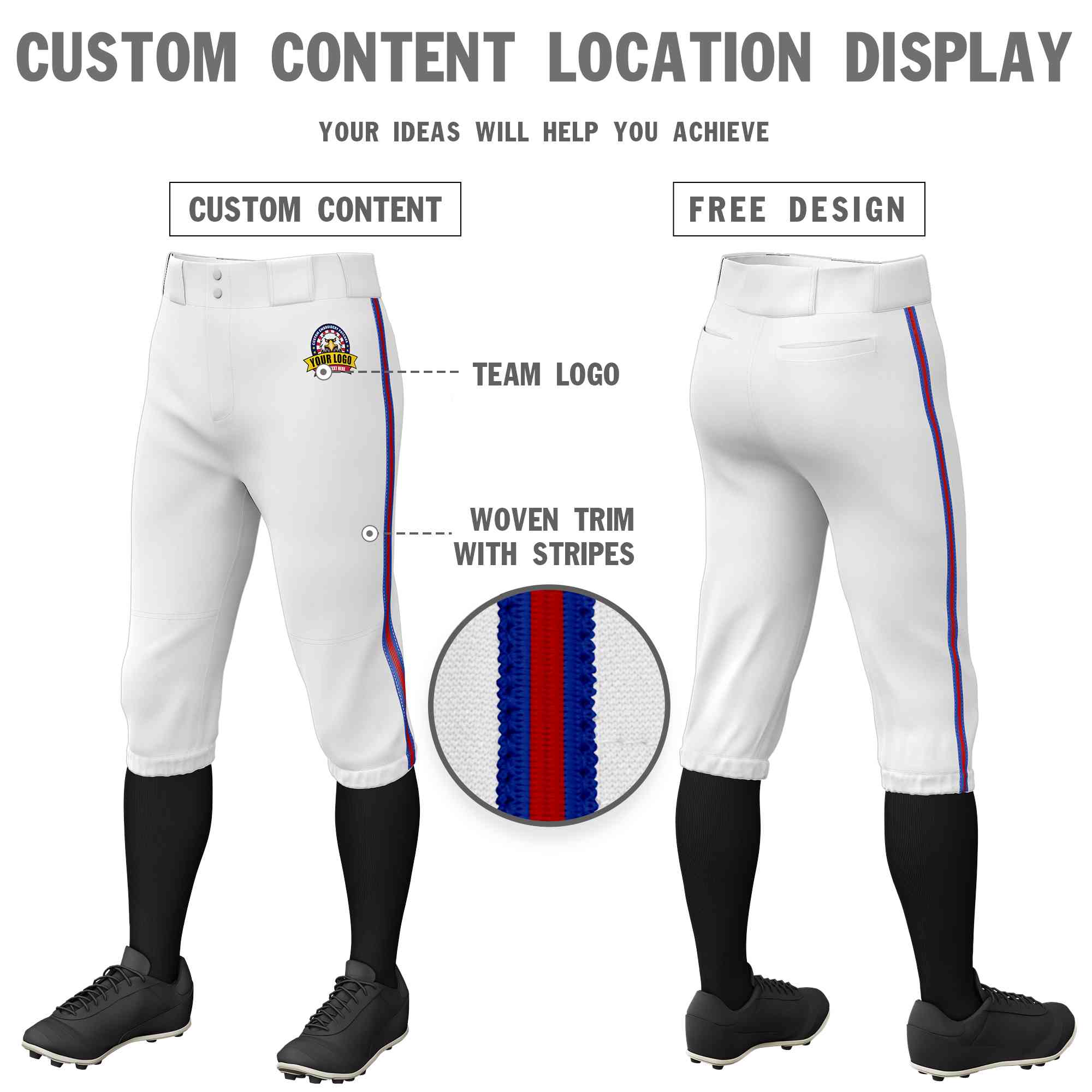 Pantalon de baseball personnalisé blanc royal rouge-royal, coupe classique, culotte d'entraînement extensible