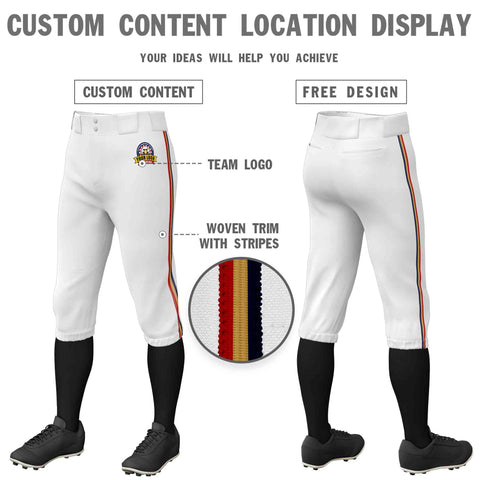 Custom White Navy Old Gold-Red Classic Fit Stretch Practice Knickers Baseball Pants