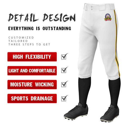 Custom White Gold Black-Gold Classic Fit Stretch Practice Knickers Baseball Pants