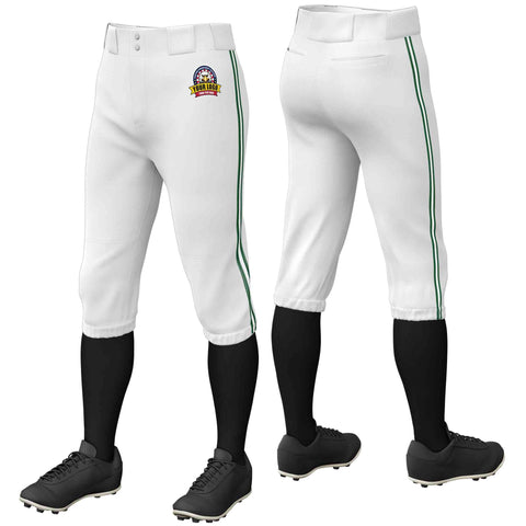 Custom White Green White-Green Classic Fit Stretch Practice Knickers Baseball Pants