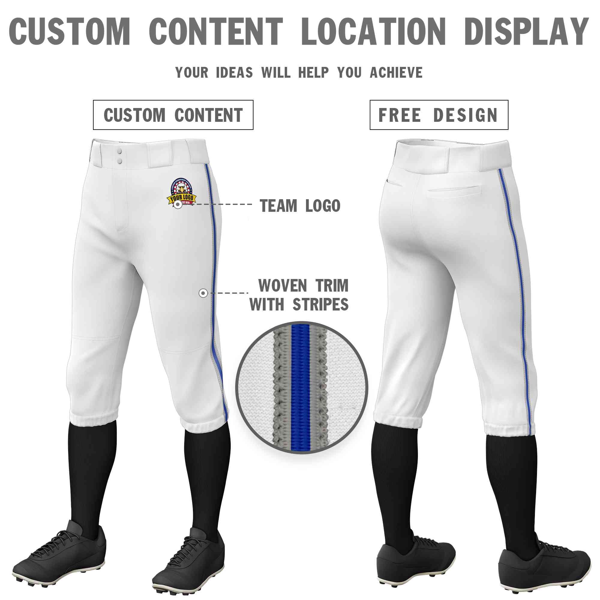 Pantalon de baseball personnalisé, blanc, gris, gris royal, coupe classique, culotte d'entraînement extensible