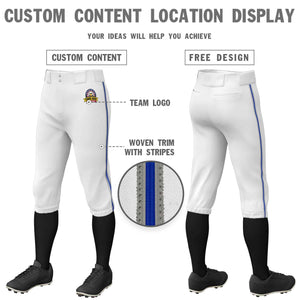 Custom White Gray Royal-Gray Classic Fit Stretch Practice Knickers Baseball Pants