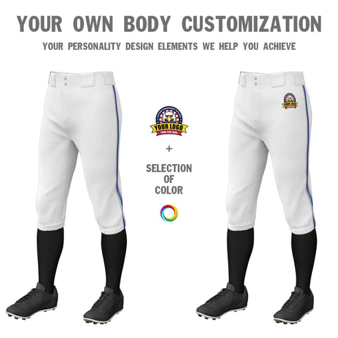 Custom White Gray Royal-Gray Classic Fit Stretch Practice Knickers Baseball Pants