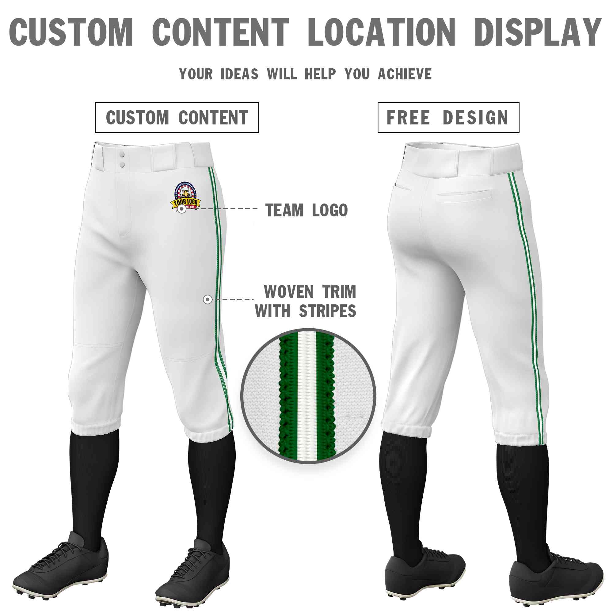 Pantalon de baseball personnalisé blanc Kelly vert blanc-Kelly vert coupe classique extensible