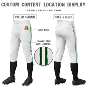 Custom White Kelly Green White-Kelly Green Classic Fit Stretch Practice Knickers Baseball Pants