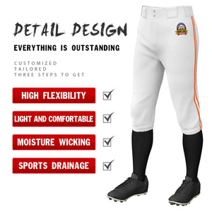 Pantalon de baseball personnalisé, blanc, orange, blanc-orange, coupe classique, culotte d'entraînement extensible