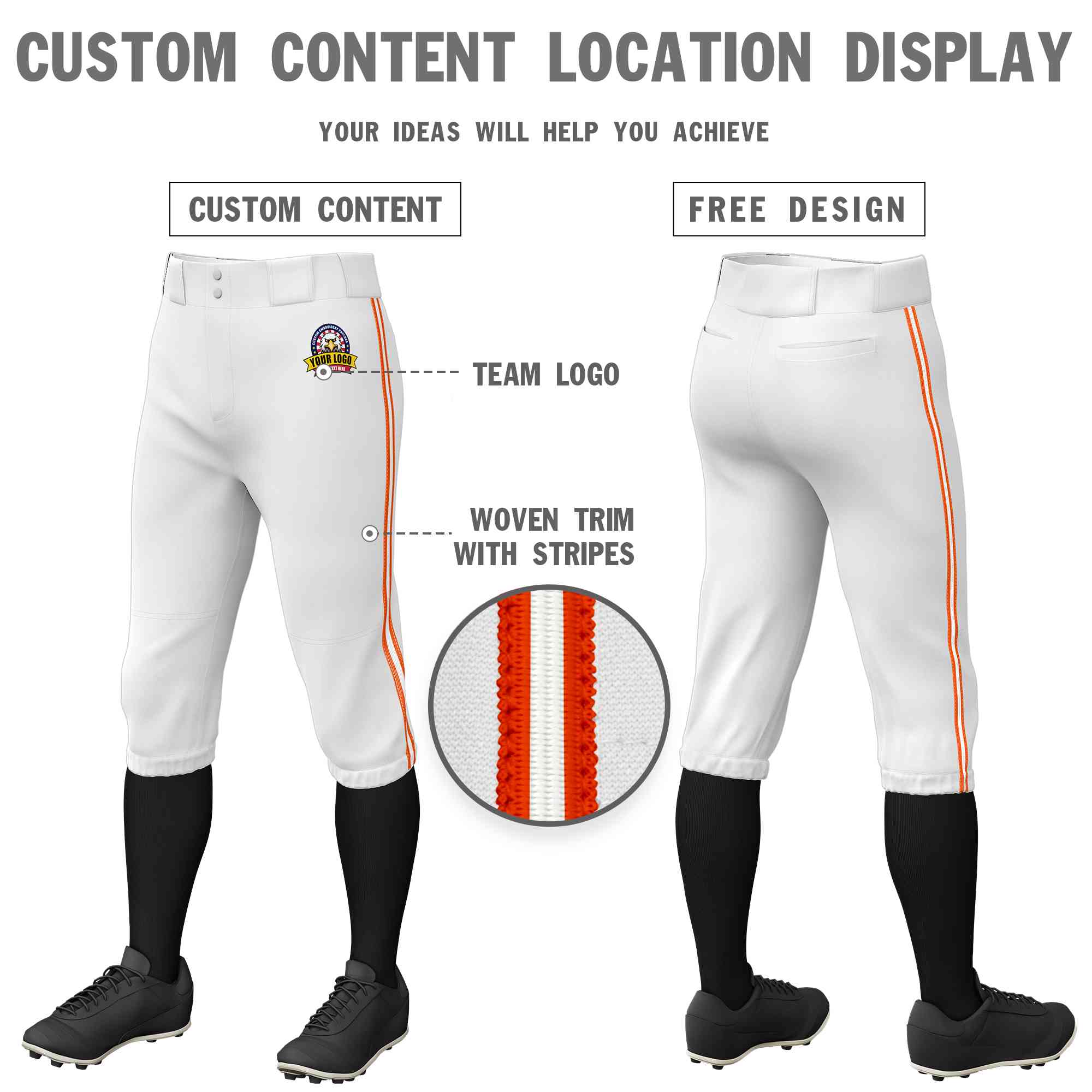 Pantalon de baseball personnalisé, blanc, orange, blanc-orange, coupe classique, culotte d'entraînement extensible