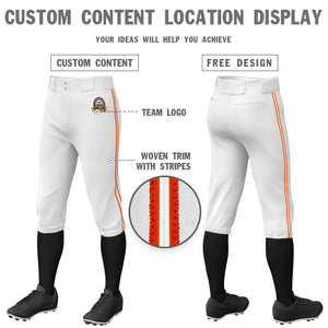 Pantalon de baseball personnalisé, blanc, orange, blanc-orange, coupe classique, culotte d'entraînement extensible