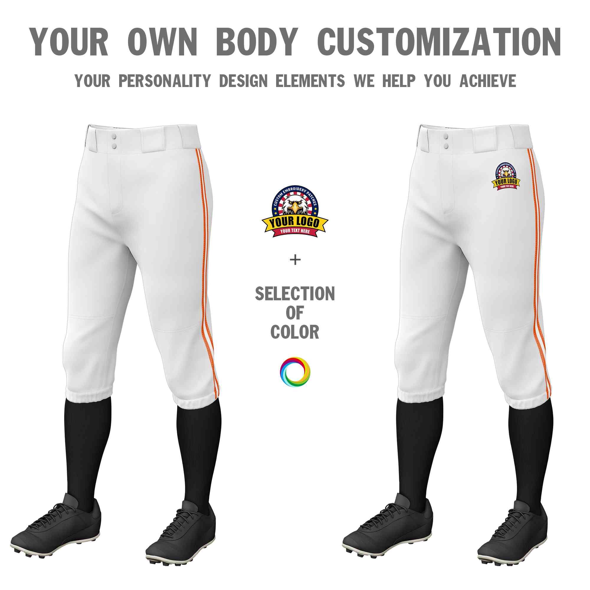 Custom White Orange White-Orange Classic Fit Stretch Practice Knickers Baseball Pants