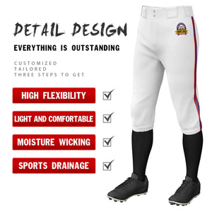 Pantalon de baseball personnalisé, blanc, rouge, royal-rouge, coupe classique, culotte d'entraînement extensible