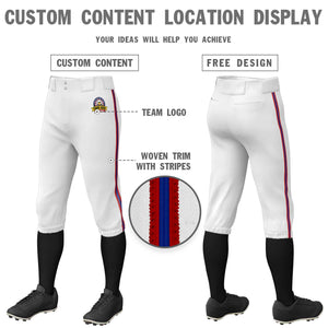 Pantalon de baseball personnalisé, blanc, rouge, royal-rouge, coupe classique, culotte d'entraînement extensible