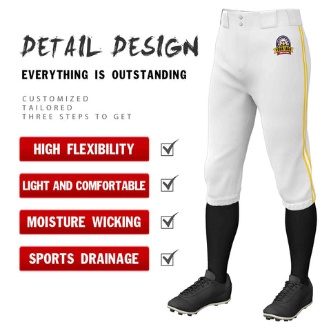 Custom White Gold White-Gold Classic Fit Stretch Practice Knickers Baseball Pants