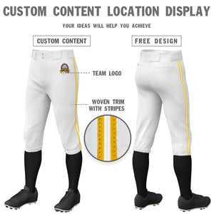 Custom White Gold White-Gold Classic Fit Stretch Practice Knickers Baseball Pants