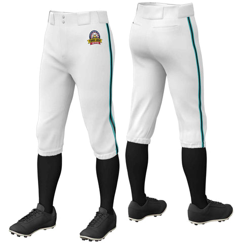 Custom White Aqua Black-Aqua Classic Fit Stretch Practice Knickers Baseball Pants
