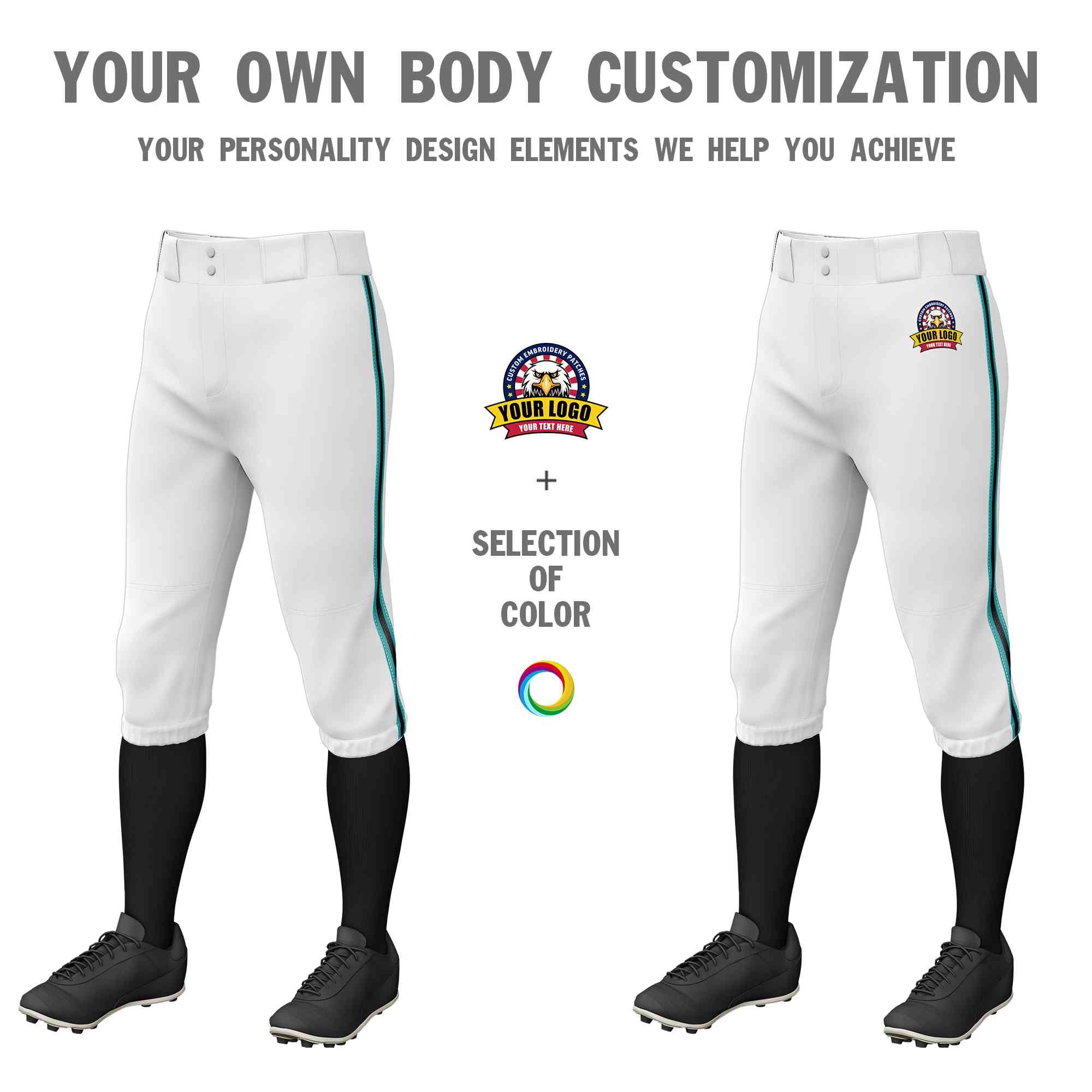 Custom White Aqua Black-Aqua Classic Fit Stretch Practice Knickers Baseball Pants