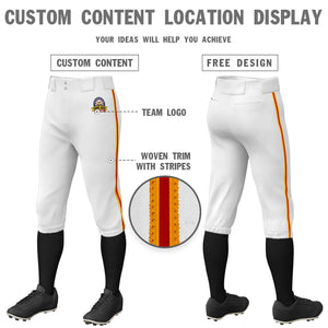 Custom White Yellow Red-Yellow Classic Fit Stretch Practice Knickers Baseball Pants