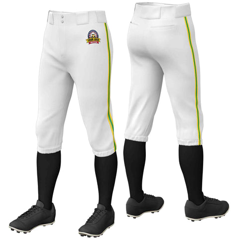 Custom White Gold Kelly Green-Gold Classic Fit Stretch Practice Knickers Baseball Pants