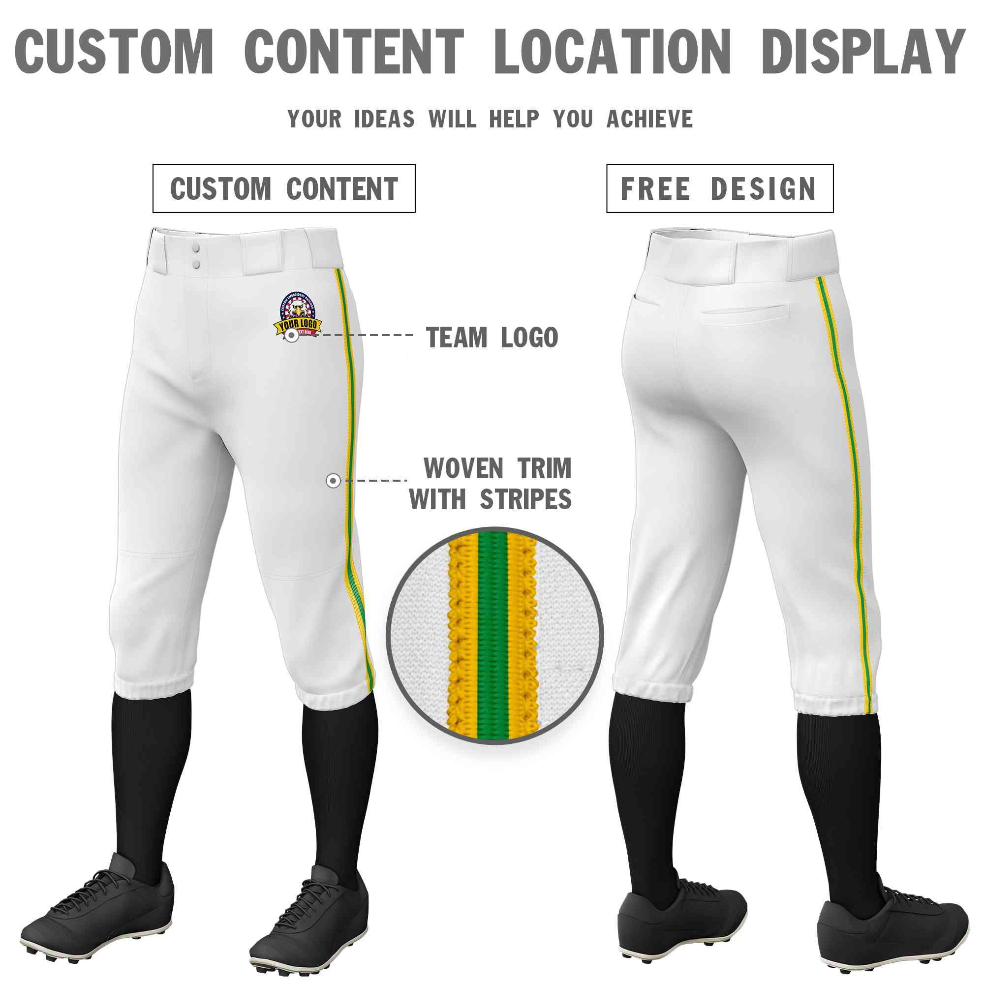 Pantalon de baseball personnalisé en or blanc Kelly vert-or, coupe classique, culotte d'entraînement extensible