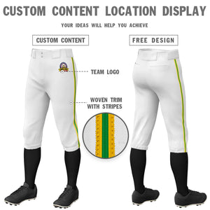 Pantalon de baseball personnalisé en or blanc Kelly vert-or, coupe classique, culotte d'entraînement extensible