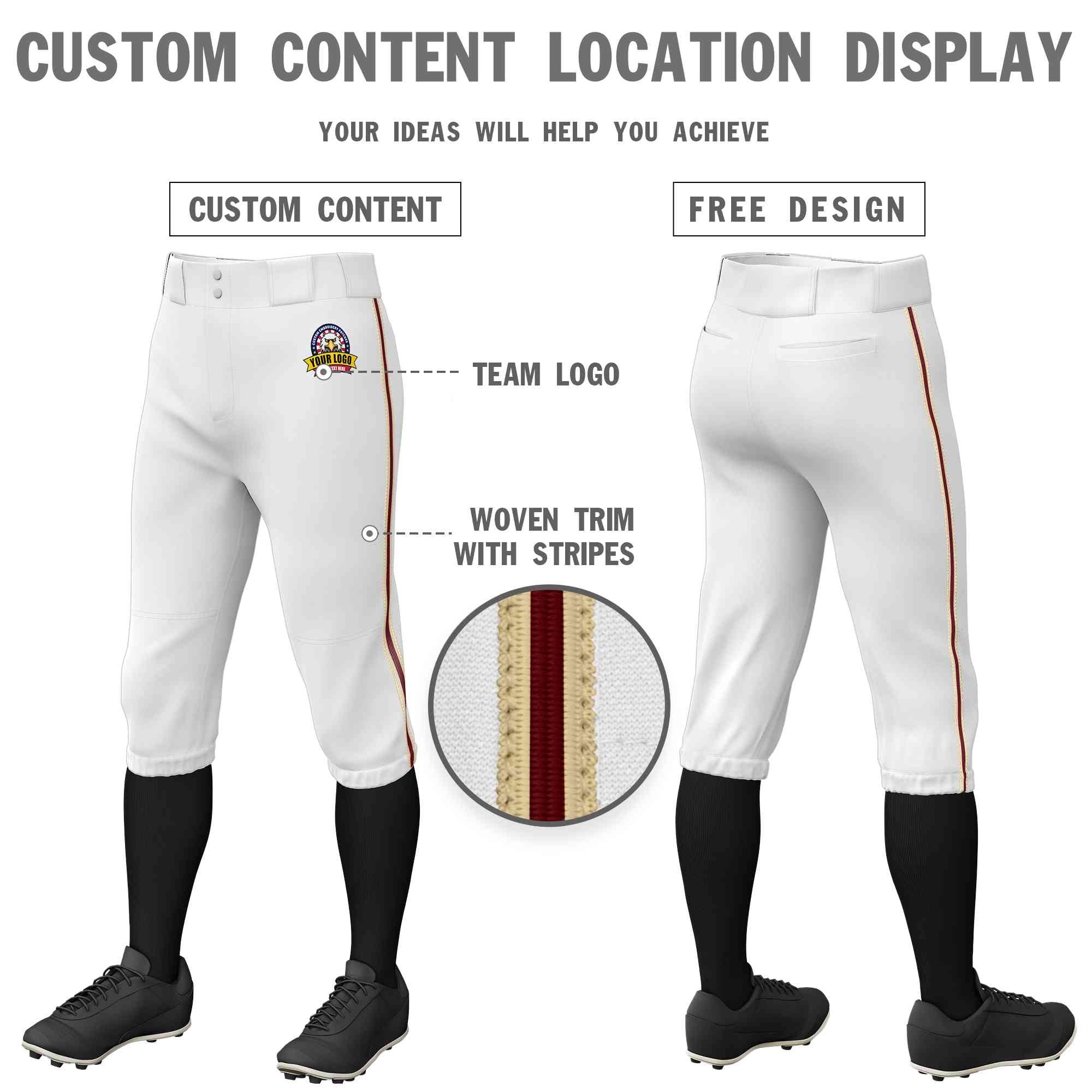 Pantalon de baseball personnalisé blanc kaki cramoisi-kaki, coupe classique, culotte extensible