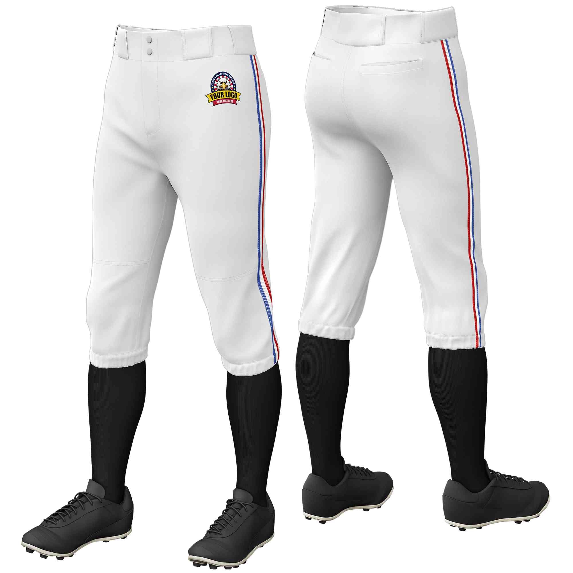 Pantalon de baseball personnalisé blanc royal blanc-rouge, coupe classique, culotte d'entraînement extensible