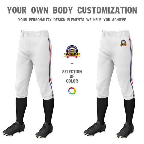 Custom White Navy White-Red Classic Fit Stretch Practice Knickers Baseball Pants