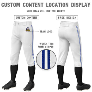 Custom White Royal White-Royal Classic Fit Stretch Practice Knickers Baseball Pants