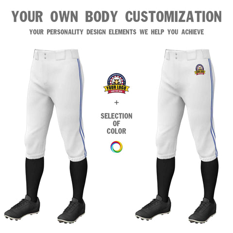 Custom White Royal White-Royal Classic Fit Stretch Practice Knickers Baseball Pants