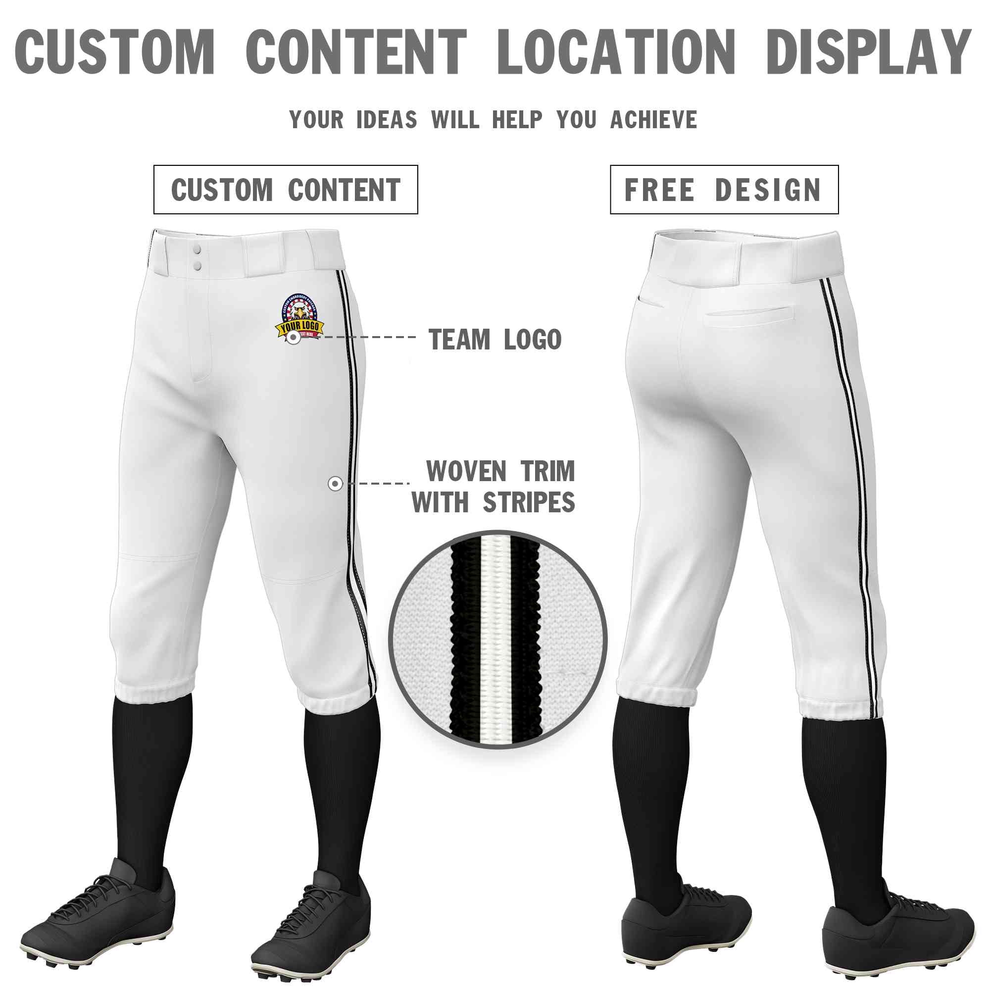 Pantalon de baseball personnalisé, blanc, noir, blanc-noir, coupe classique, culotte d'entraînement extensible