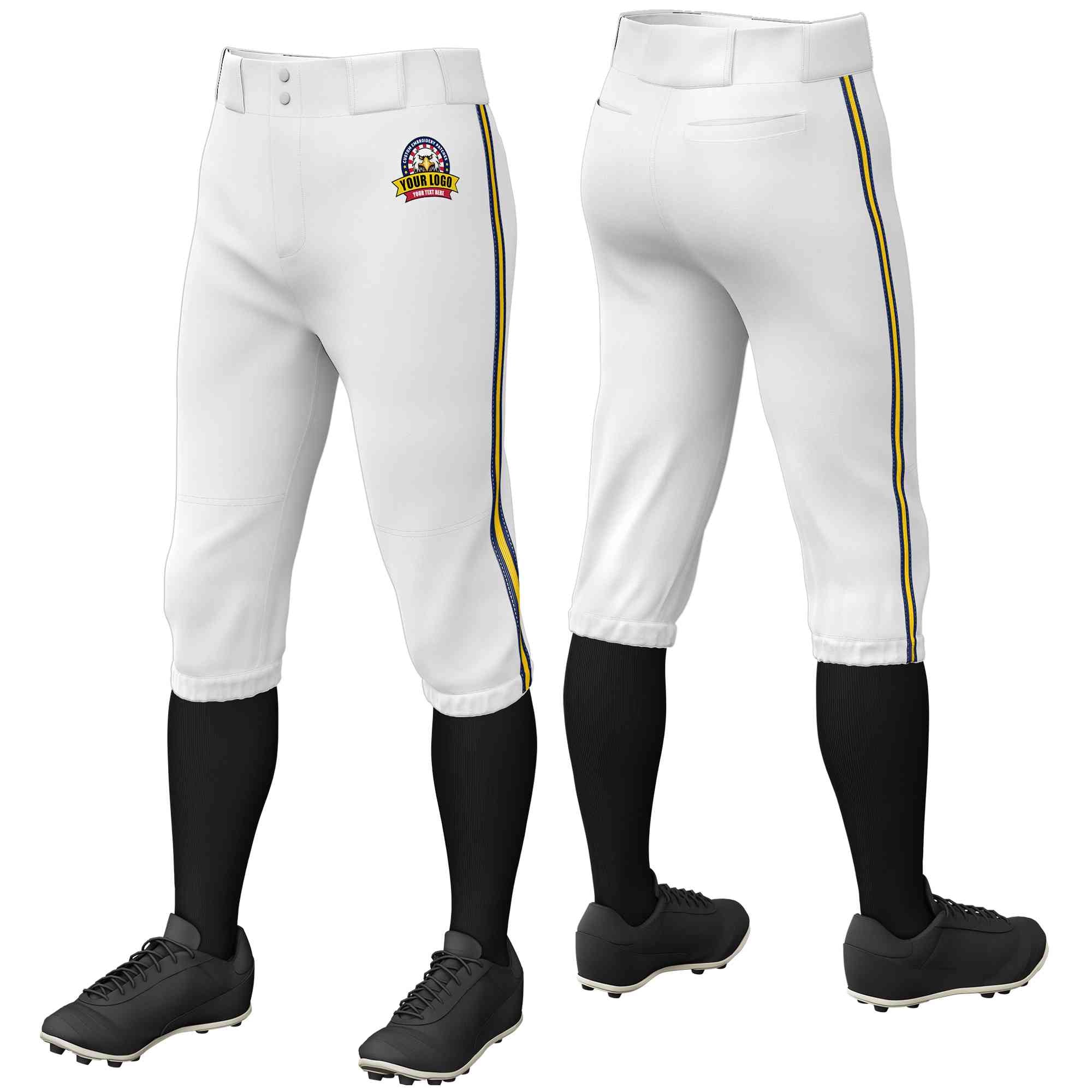 Pantalon de baseball personnalisé, blanc, bleu marine, or-marine, coupe classique, culotte d'entraînement extensible