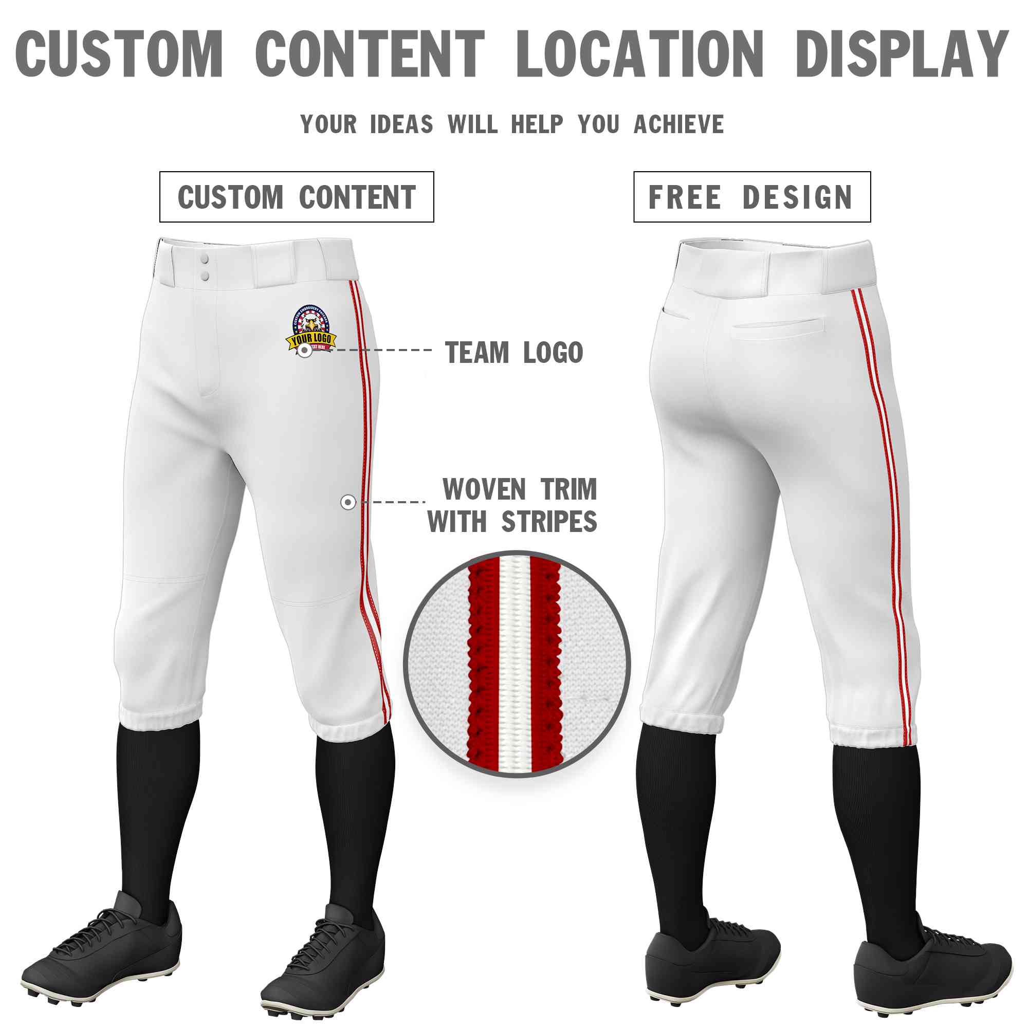 Pantalon de baseball personnalisé, culotte d'entraînement extensible, blanc, rouge, blanc-rouge