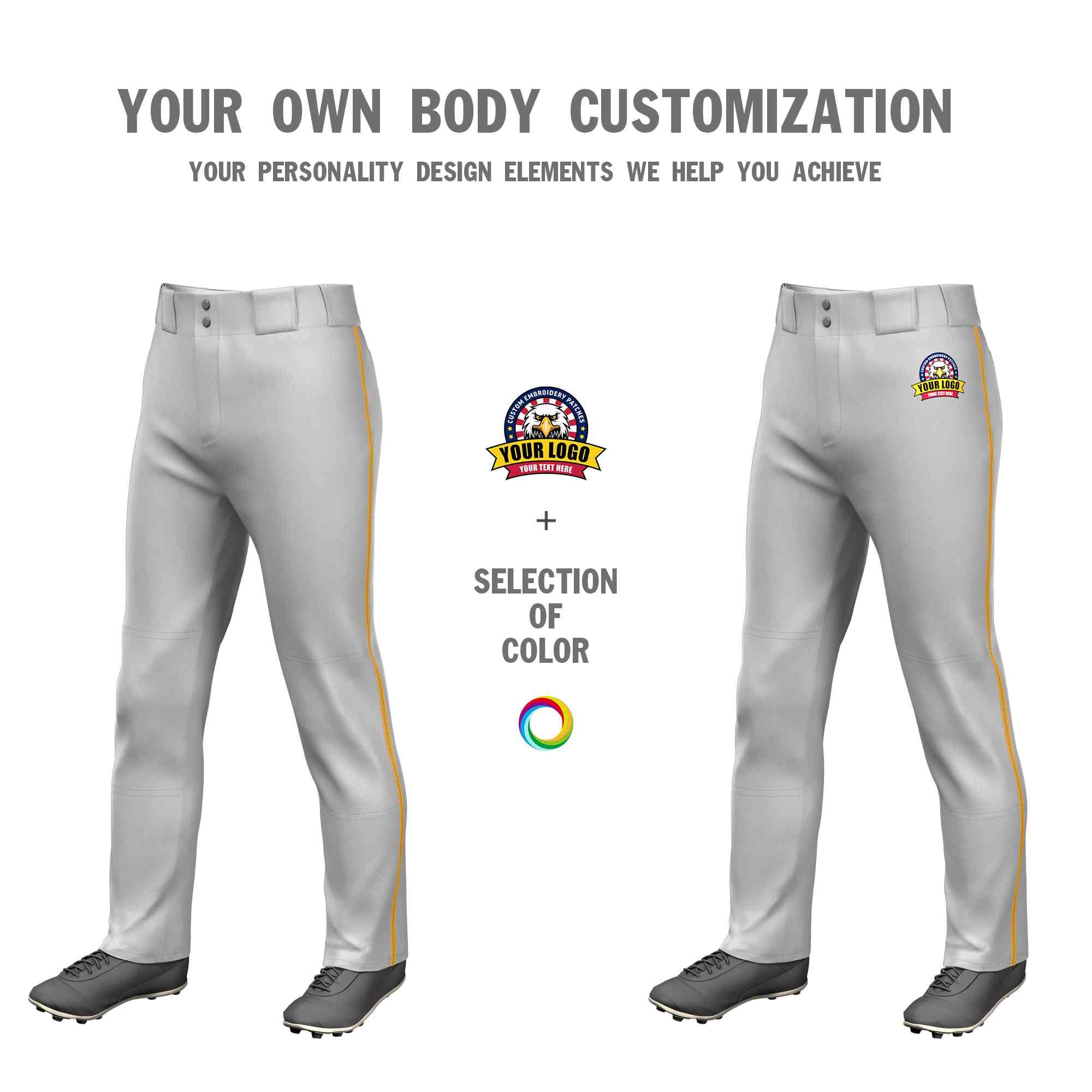 Custom Gray Old Gold Classic Fit Stretch Practice Loose-fit Baseball Pants