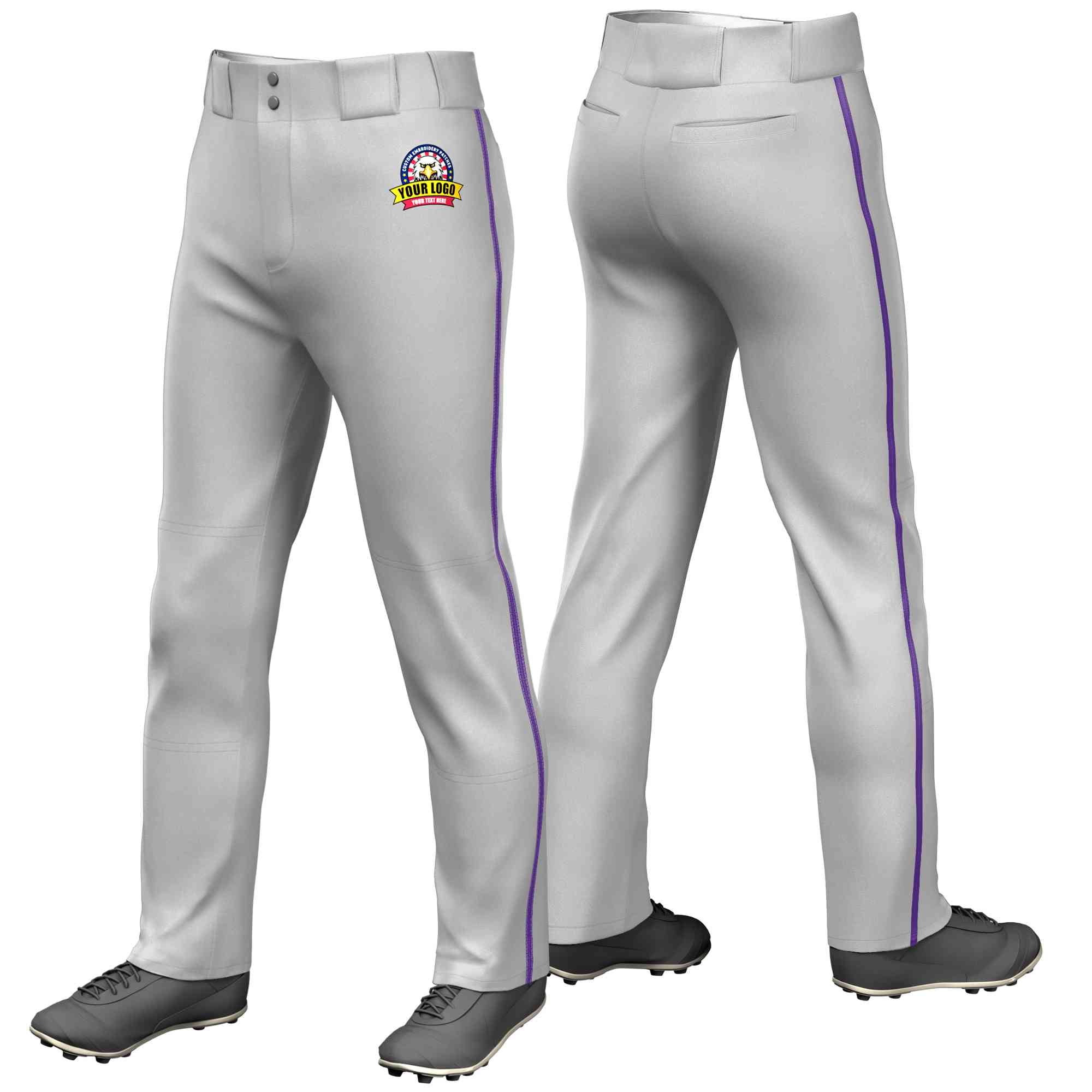 Pantalon de baseball coupe ample, coupe classique, extensible, personnalisé, gris, violet