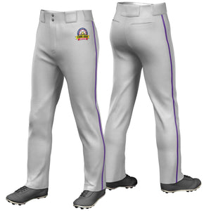 Custom Gray Purple Classic Fit Stretch Practice Loose-fit Baseball Pants