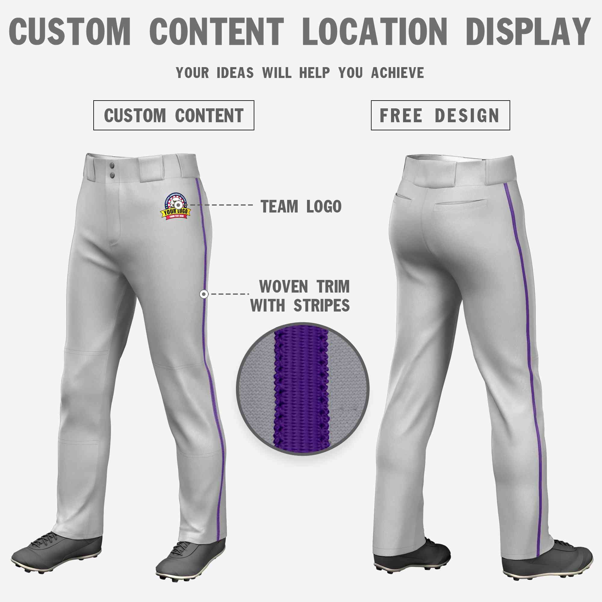 Pantalon de baseball coupe ample, coupe classique, extensible, personnalisé, gris, violet