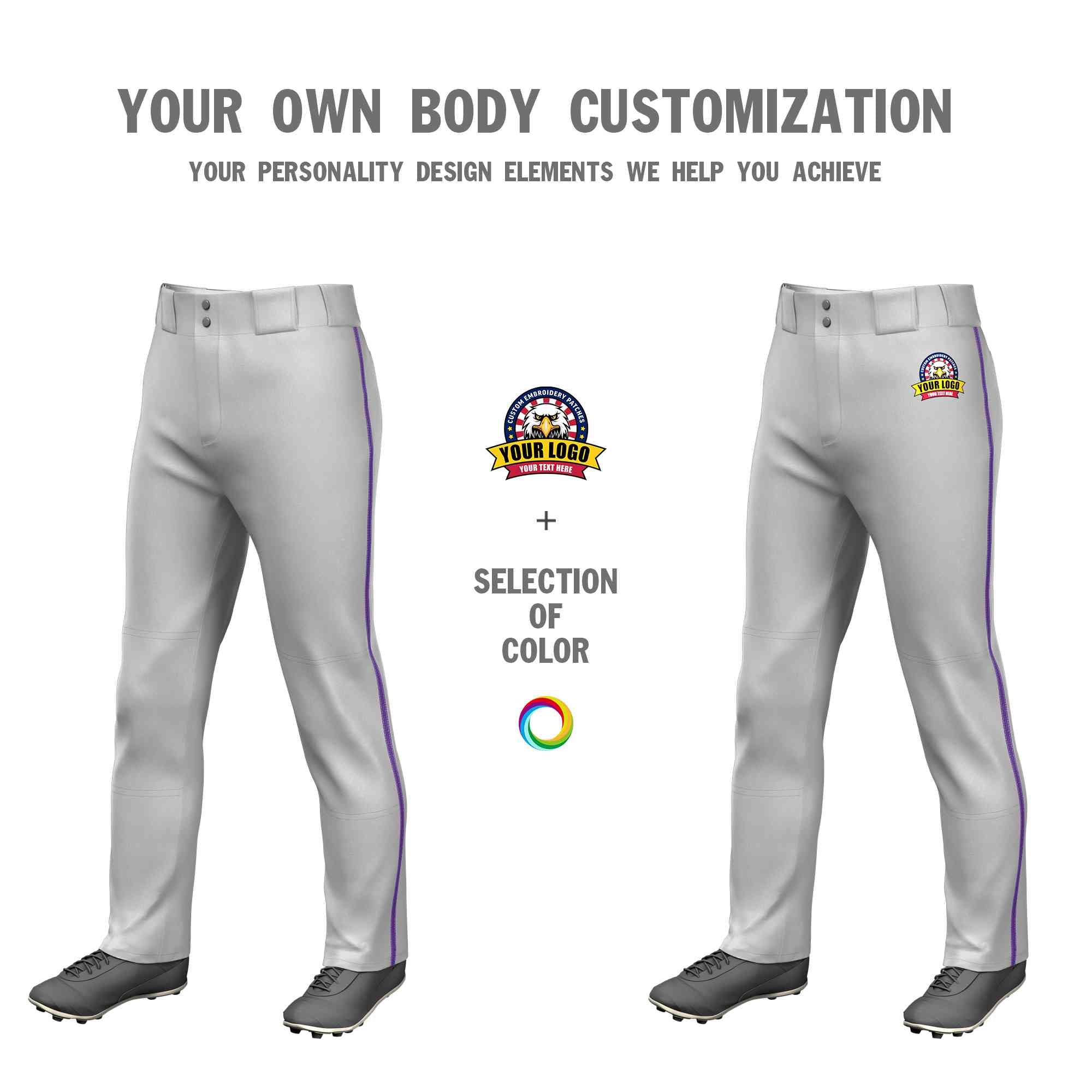 Custom Gray Purple Classic Fit Stretch Practice Loose-fit Baseball Pants