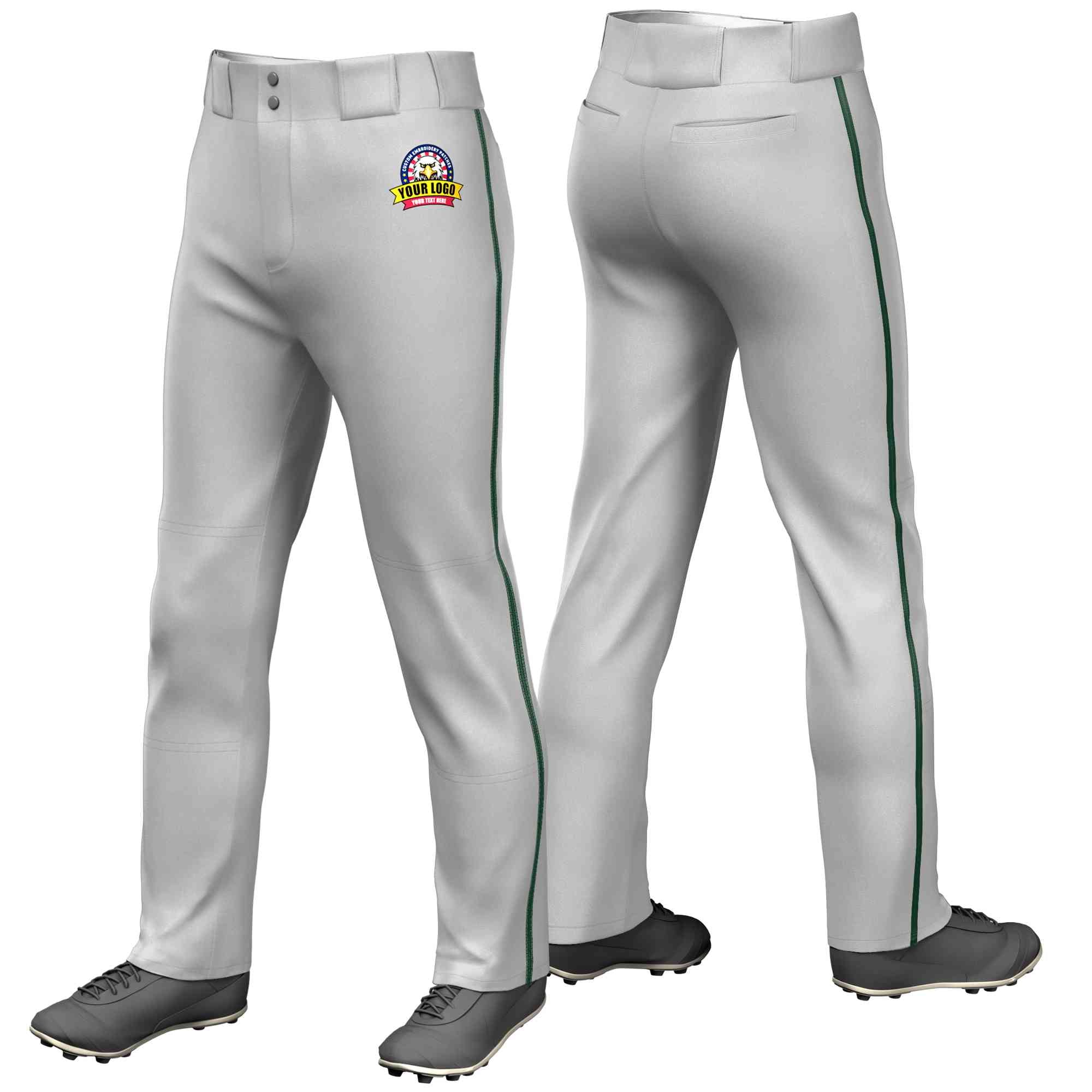 Custom Gray Green Classic Fit Stretch Practice Loose-fit Baseball Pants