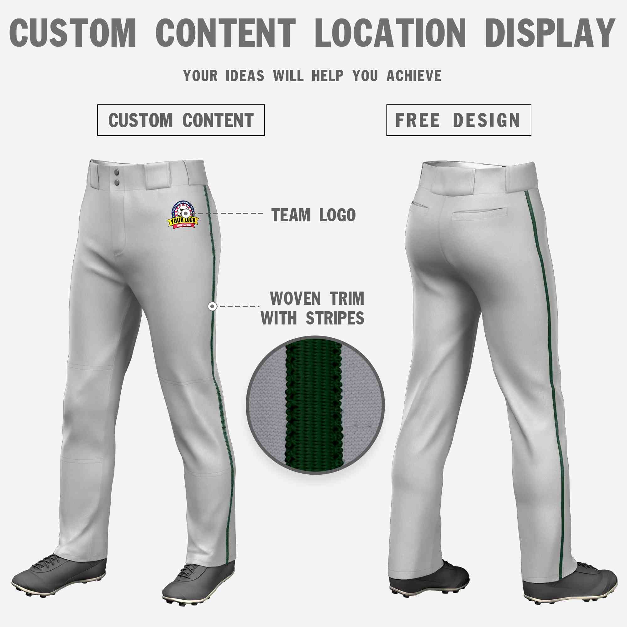 Pantalon de baseball coupe ample, coupe classique, extensible, personnalisé, gris, vert