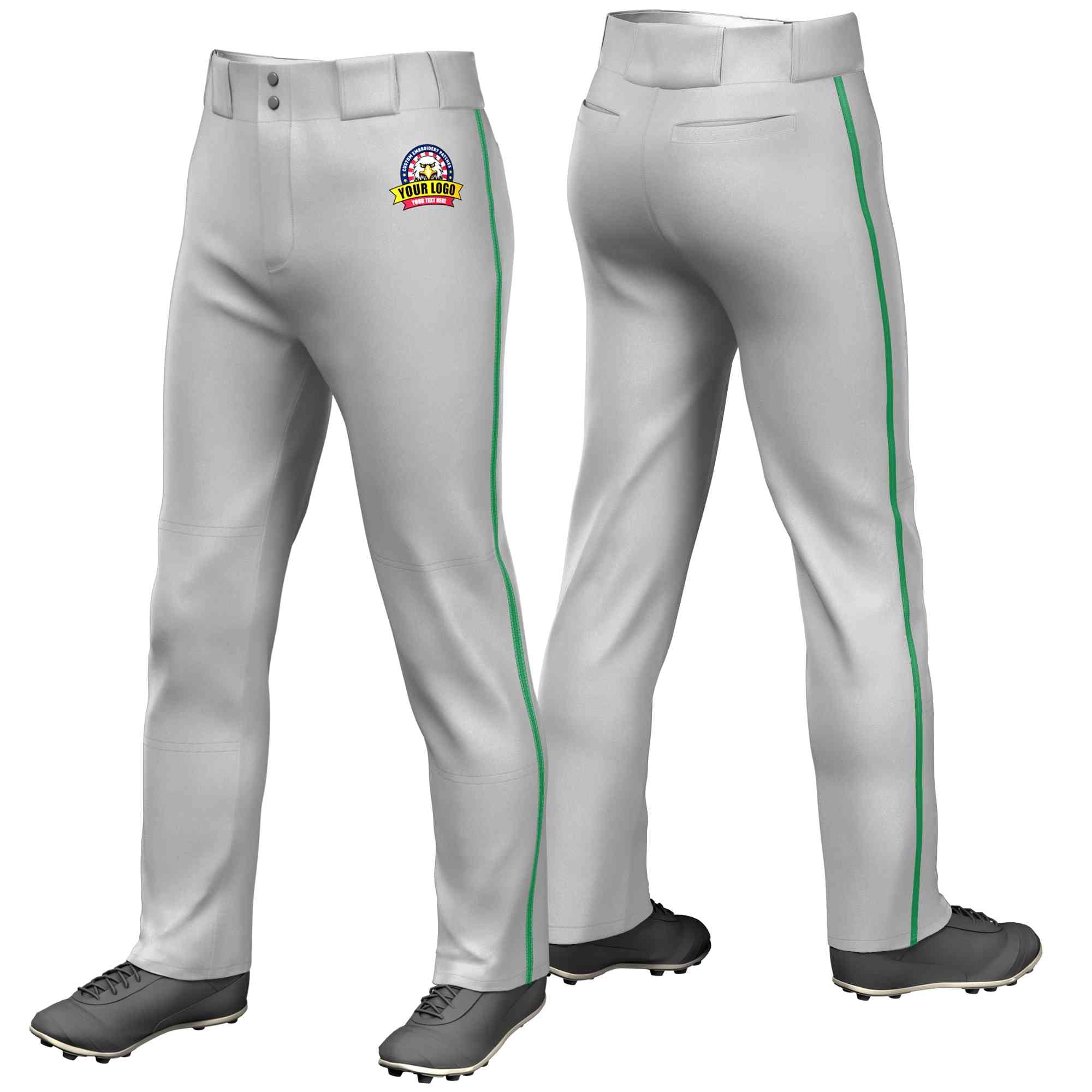 Custom Gray Kelly Green Classic Fit Stretch Practice Loose-fit Baseball Pants