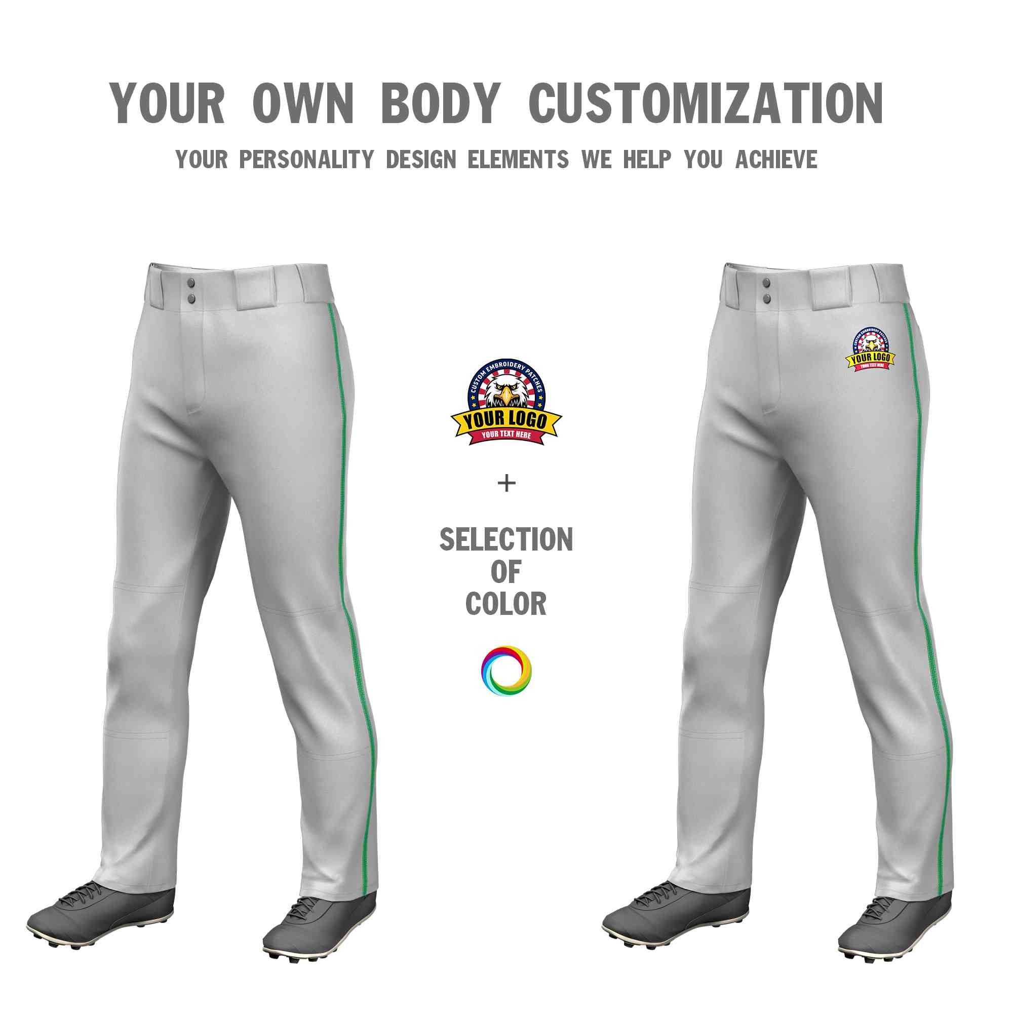 Custom Gray Kelly Green Classic Fit Stretch Practice Loose-fit Baseball Pants